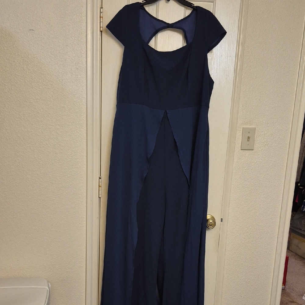 New SHEIN Elegant Navy Blue slack Pants With Sheer Flowing Material Like Gown